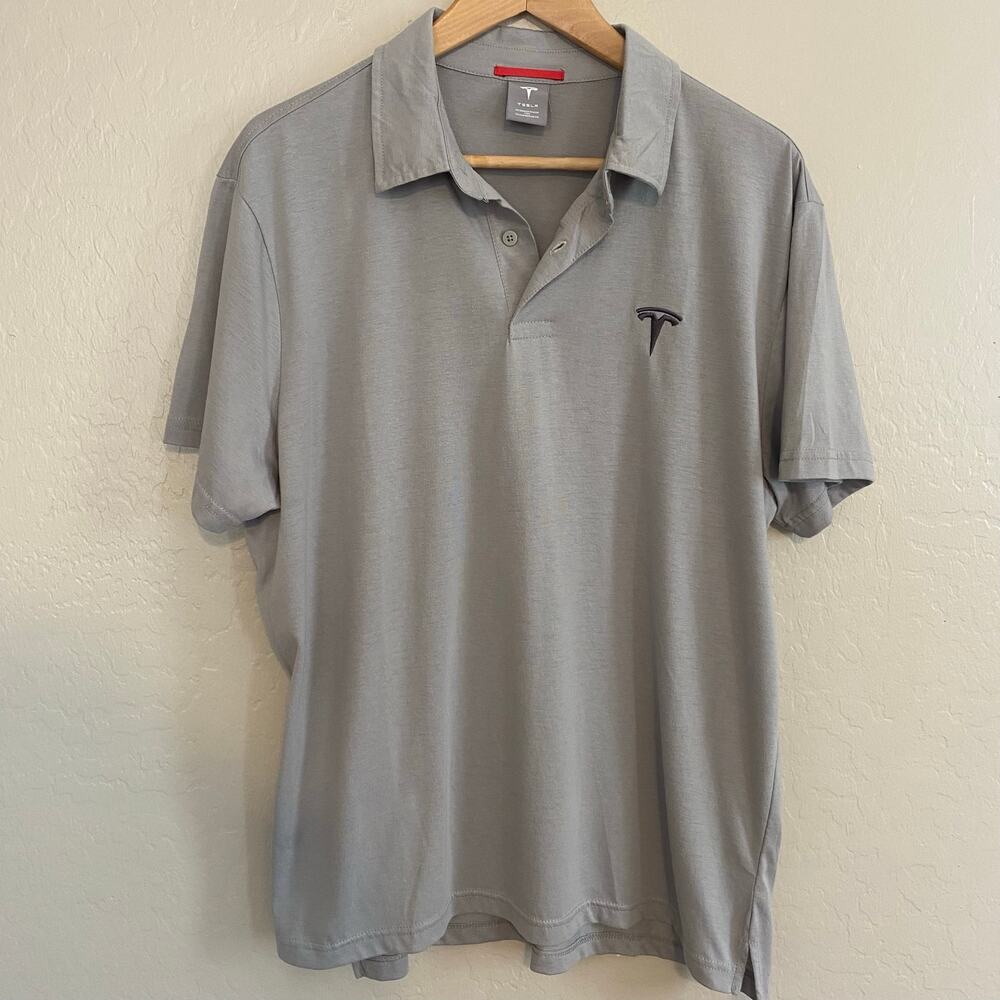 Tesla Motors Employee Polo Shirt Mens Size XL Official Embroidered Grey Gray
